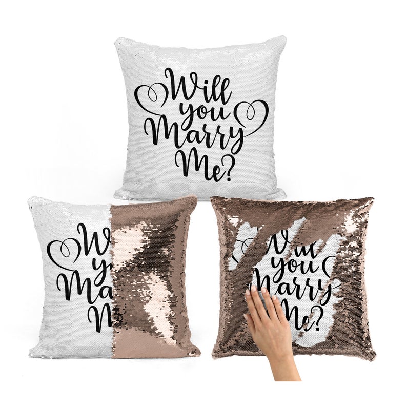 sequin secret message throw pillow - will you marry me  - ways to propose at home - scavenger hunt ideas