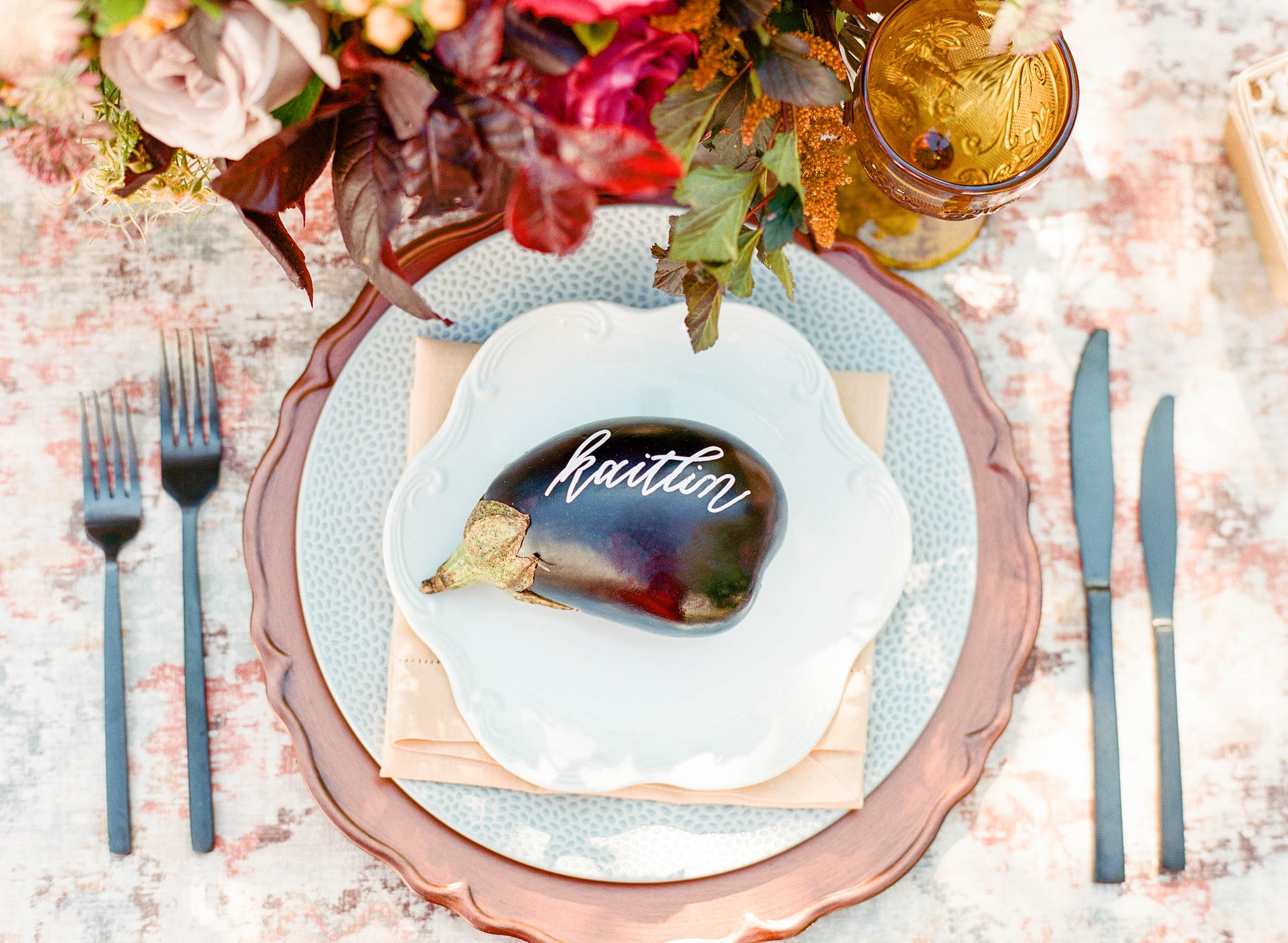 Pink and gold personalized wedding place setting - Bellwether Events & Lisa Blume Photography