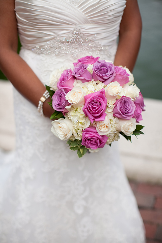 A pink and white bridal bouquet