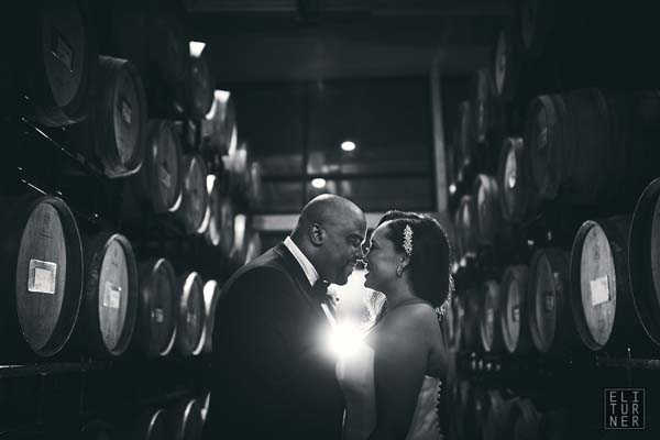 District Winery DC wedding barrel room portrait