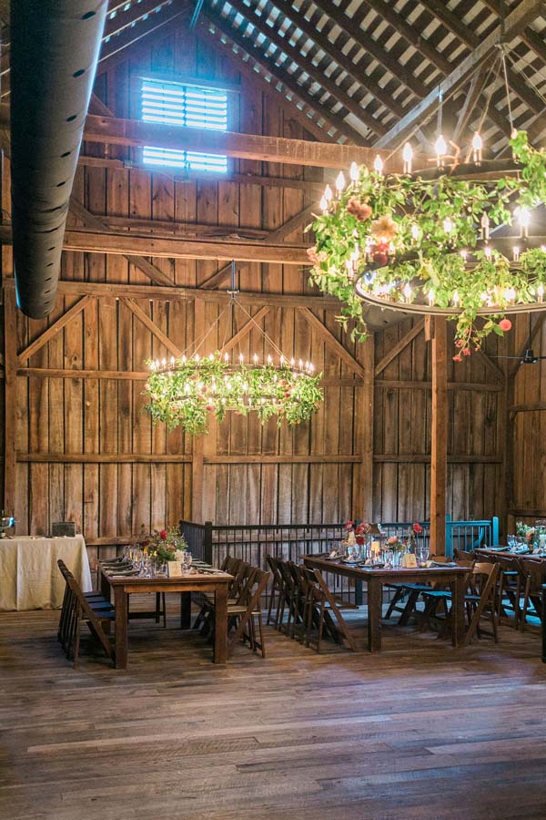 Tranquility Farm Wedding barn chandelier