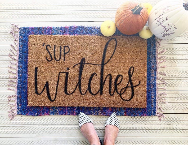 'sup witches door mat for halloween 