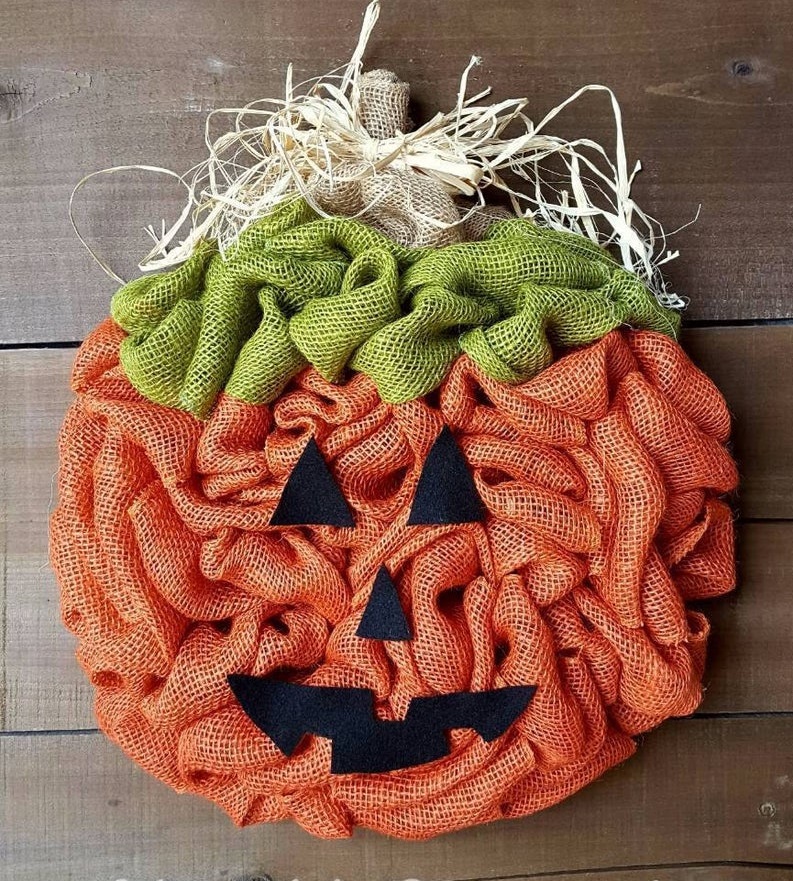 rustic burlap pumpkin - halloween wreath