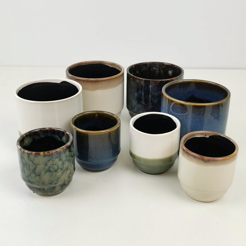 gifts for plant parents - gloss ceramic planters in blues, greens and creams 