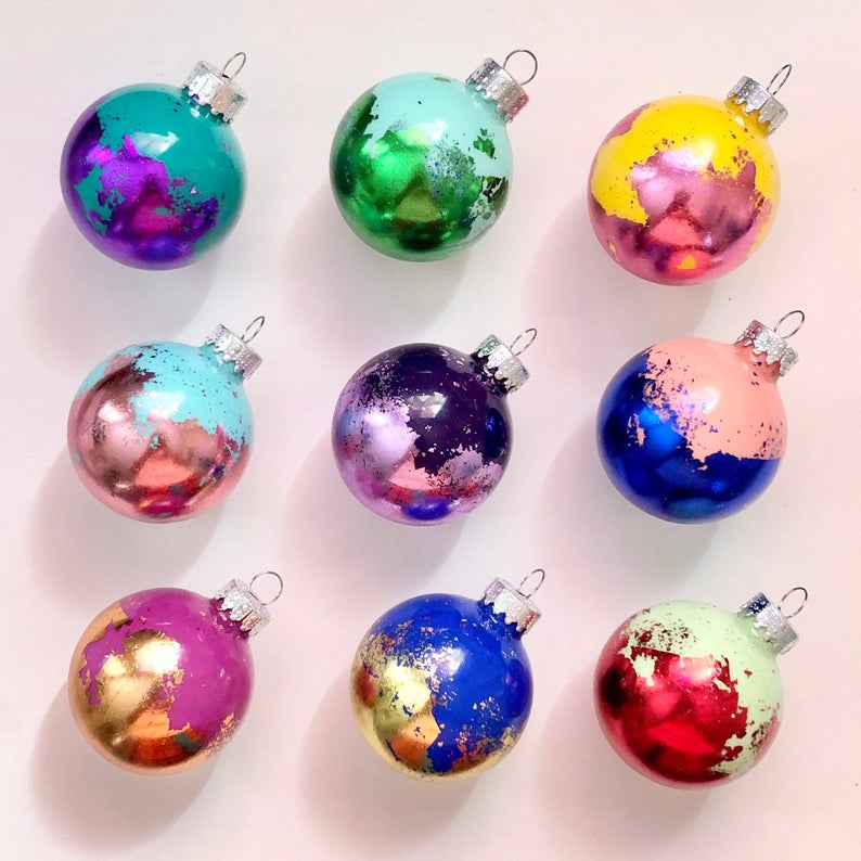 Colorful and gold leaf glass ball Christmas Ornaments  - Christmas Decor