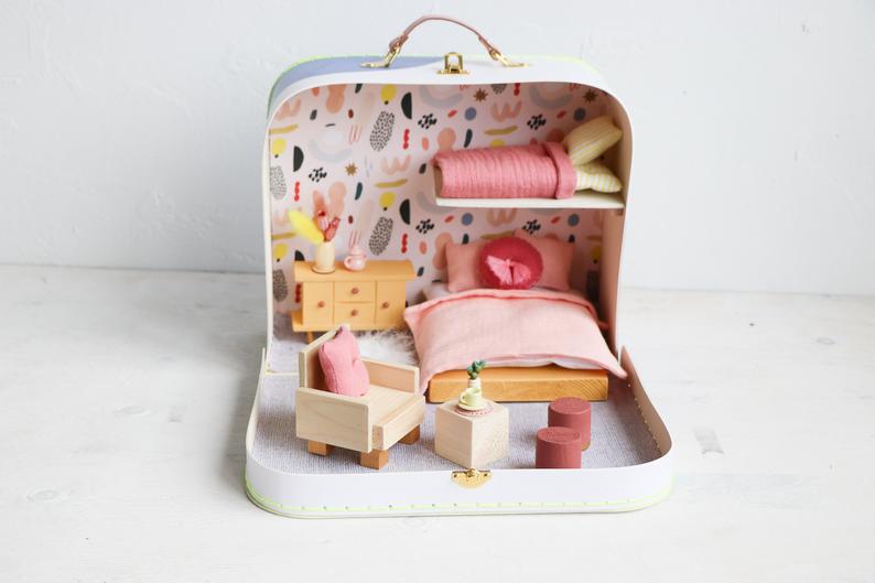 Suitcase dollhouse - traveling dollhouse - tiny dollhouse - gift idea for kids