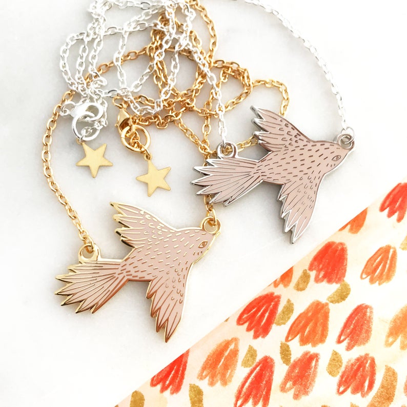 enamel flying bird necklace  - stocking stuffer or small gift idea for a teen girl