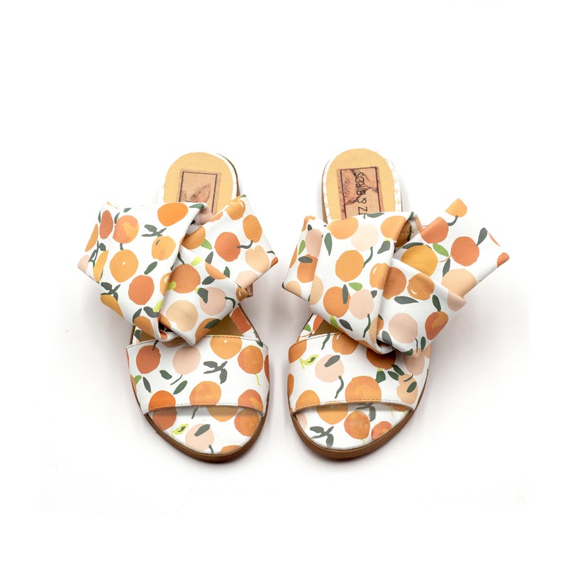 orange patterned slip on sandals  - gift idea for her - Christmas gift idea 
