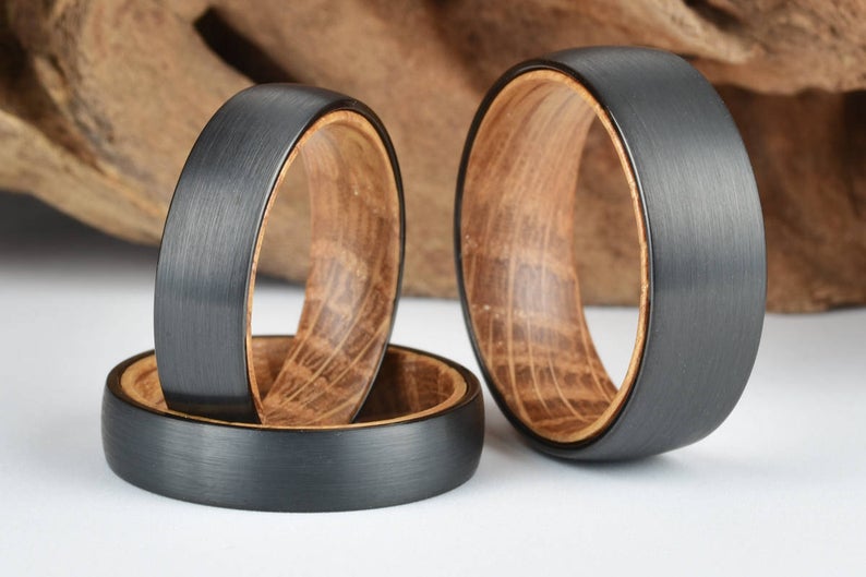 men's rings made from tungsten and whiskey barrel wood  - gift for him, gift for men, 
