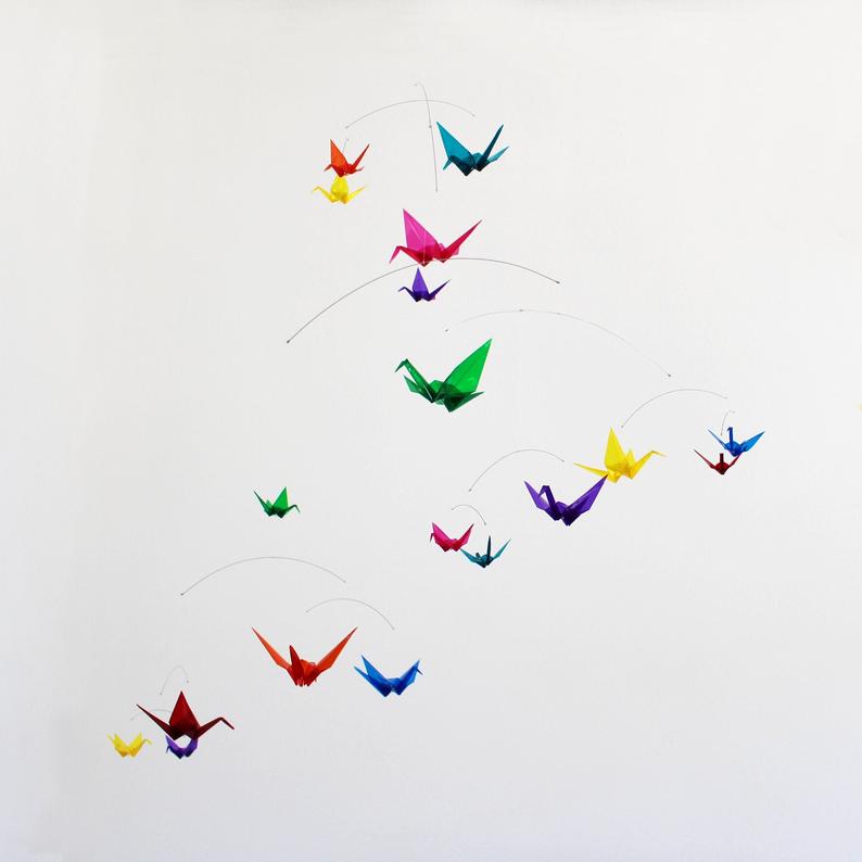 gift for kids - colorful origami crane mobile