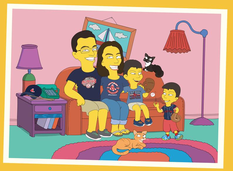 Simpsons Style custom family portrait  - gift for him, gift for men, gift for dad