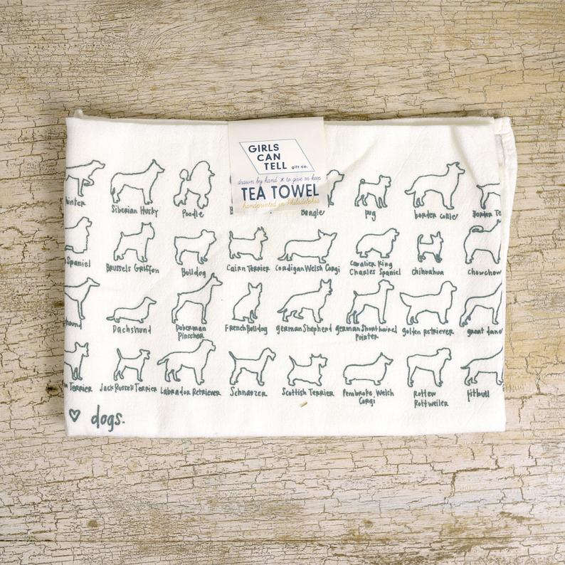 gift for pet lovers: dog breed tea towel