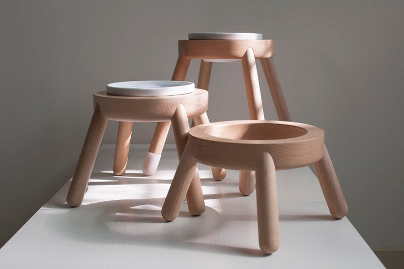 gift for pet: elevated minimalist wooden pet bowls