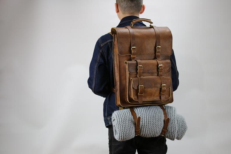 leather backpack rucksack for travel  - gift for him, gift for men, 