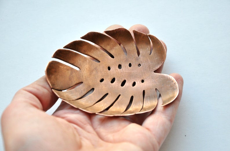 copper monstera leaf ring dish  - stocking stuffer or small gift idea