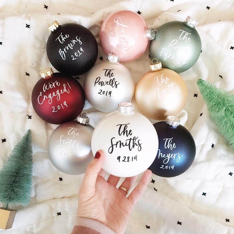 personalized hand lettered Christmas ornaments  - gifts made in DC