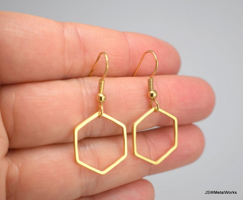 thin gold hexagon earrings  - gifts made in DC