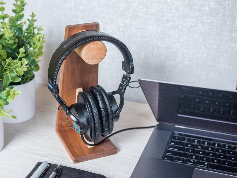 work from home:  walnut headphone stand - gift idea