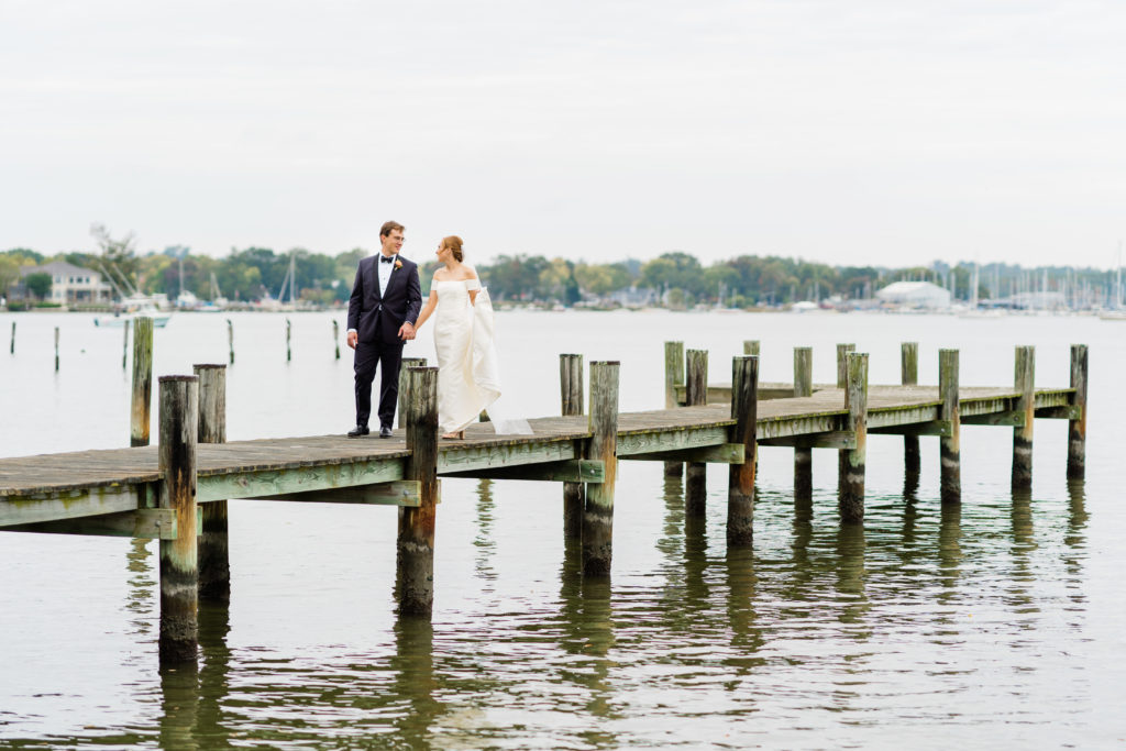 private home pier wedding portrait - Waterfront Wedding Southern Maryland Bellwether Events Kurstin Roe Photography Sugarplum Tent Co