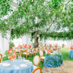 secret garden wedding tent blue and coral - Waterfront Wedding Southern Maryland Bellwether Events Kurstin Roe Photography Sugarplum Tent Co