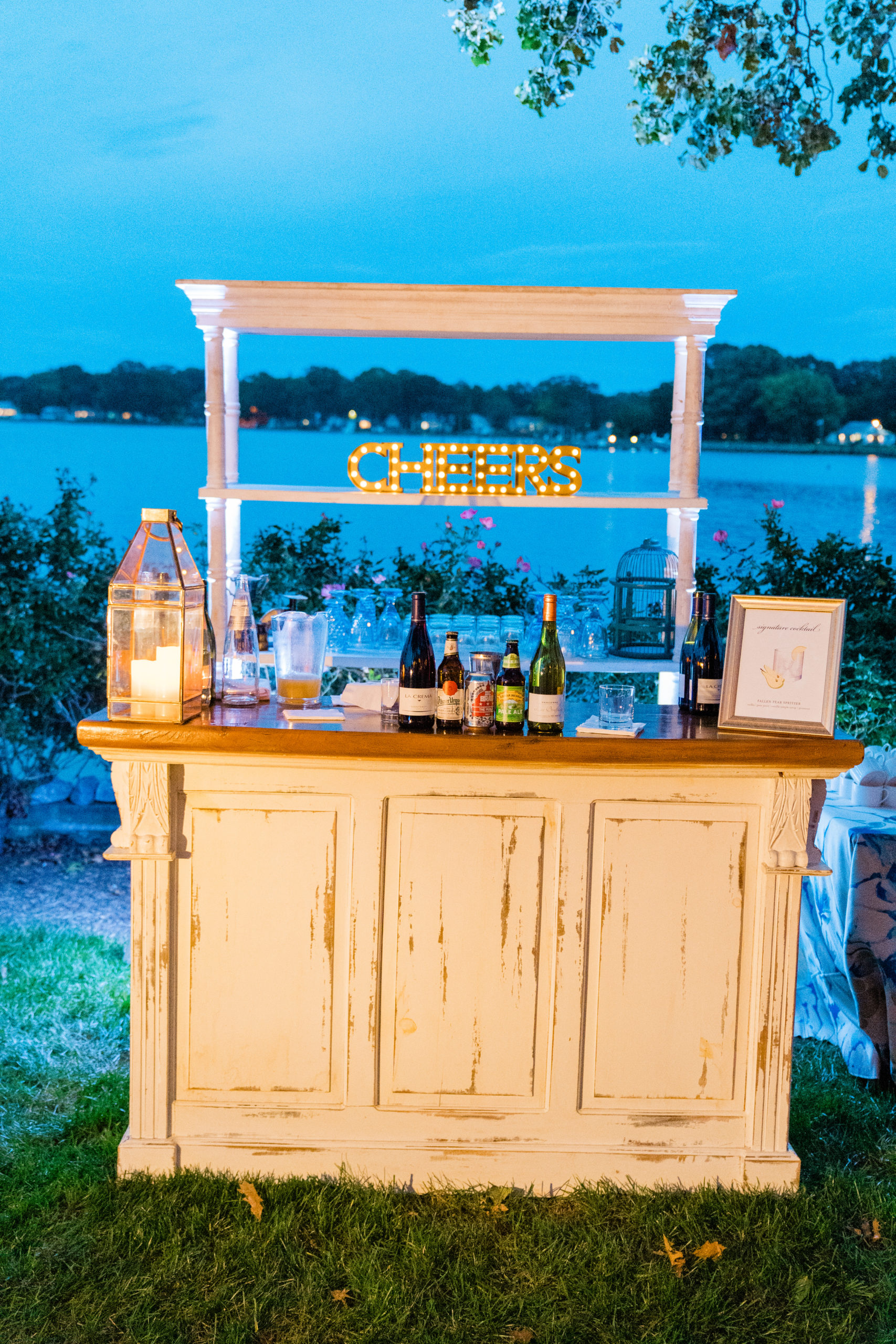 vintage bar - Waterfront Wedding Southern Maryland Bellwether Events Kurstin Roe Photography Sugarplum Tent Co
