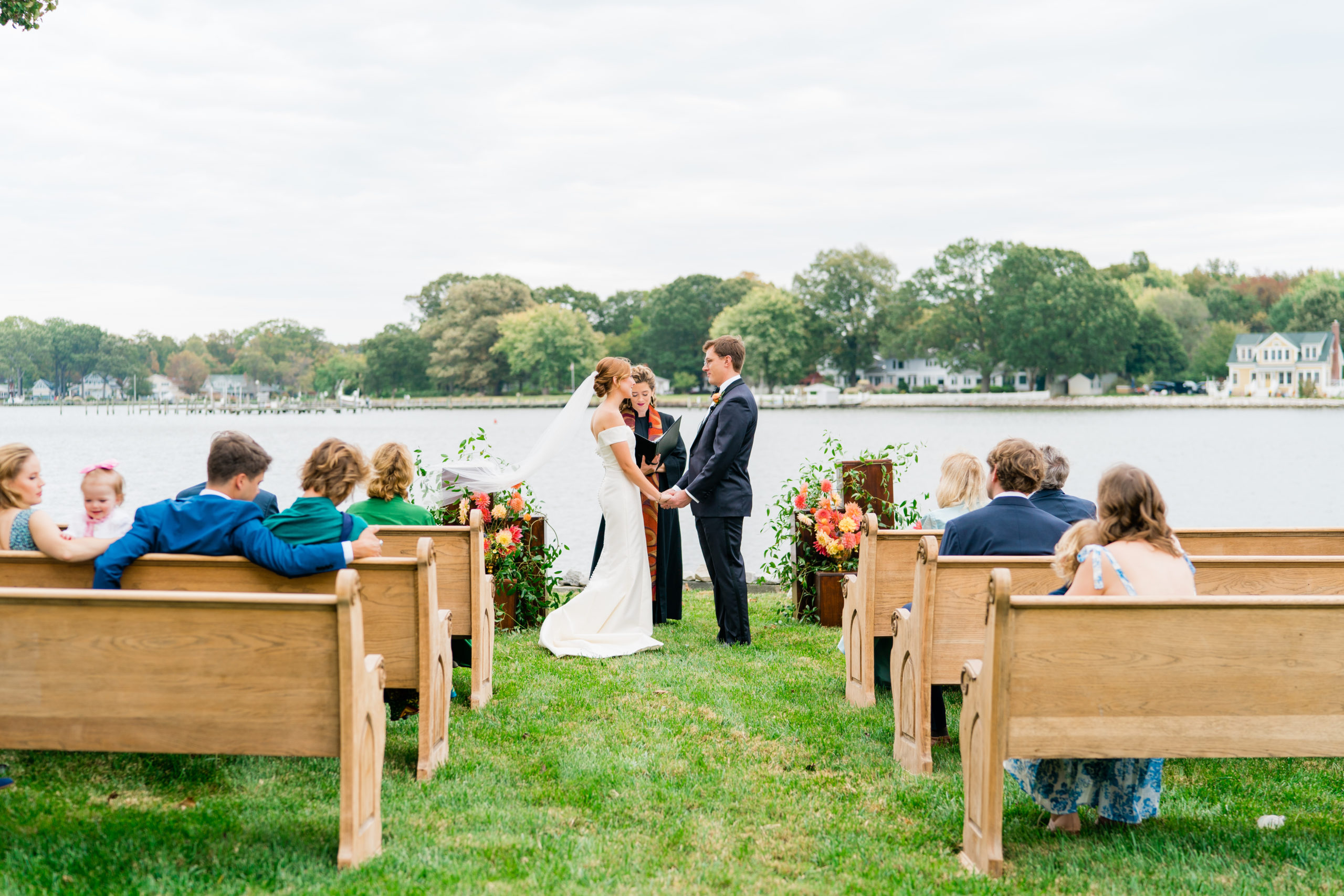 wedding ceremony - Waterfront Wedding Southern Maryland Bellwether Events Kurstin Roe Photography Sugarplum Tent Co
