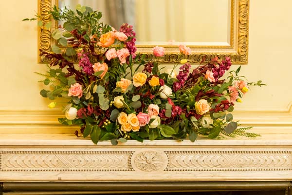 Meridian House DC wedding burgundy, dusty rose, emerald flowers