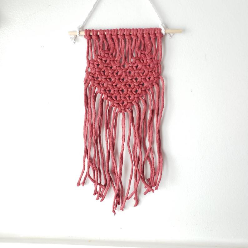 dusty rose macreme heart shaped wall hanging for Valentine's Day