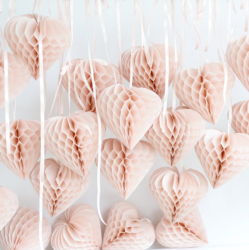 chic blush paper heart honeycombs - decor option for Valentine's day