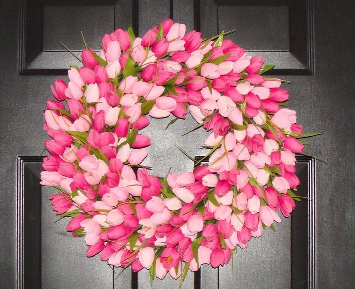 Valentine's wreath pink silk tulips 