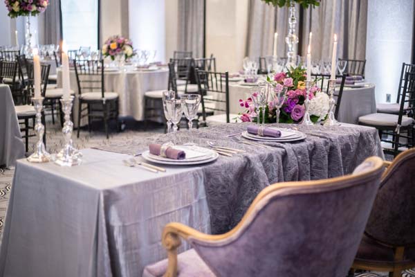 sofitel dc wedding inspiration - hotel ballroom reception - silver and lavender