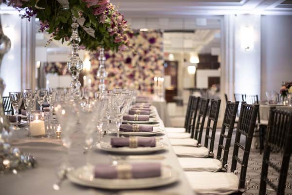 sofitel dc wedding inspiration - hotel ballroom reception - silver and lavender