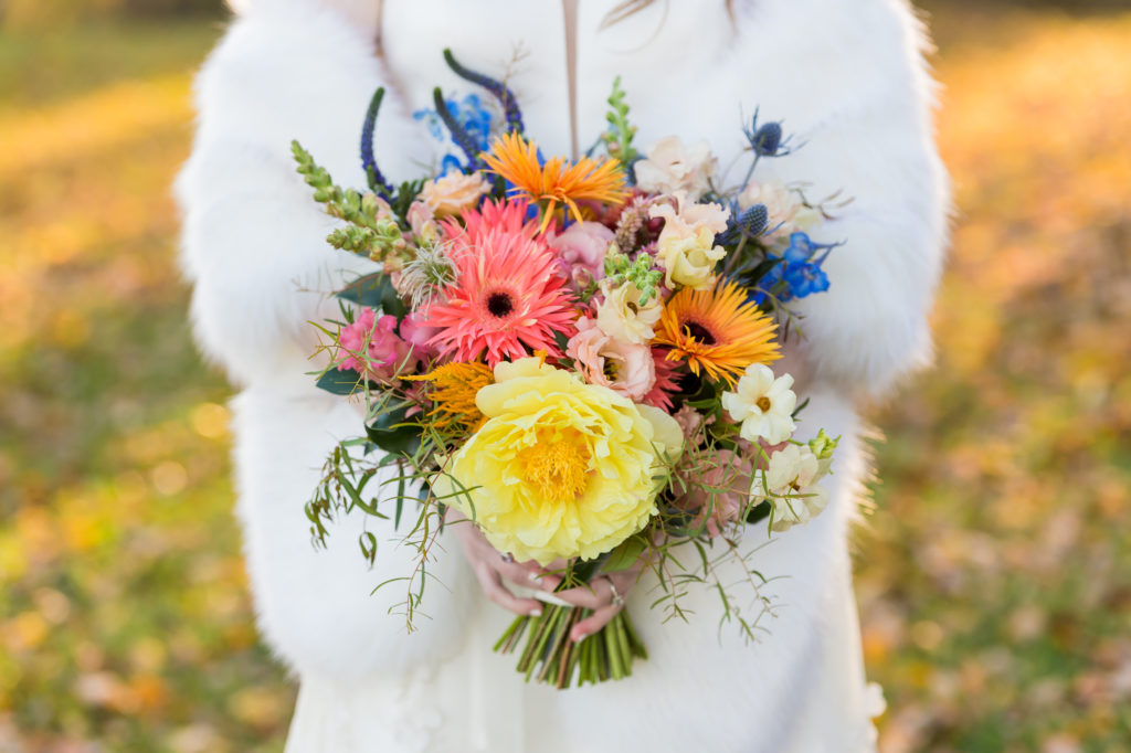colorful autumn barn wedding leesburg virginia bride bouquet