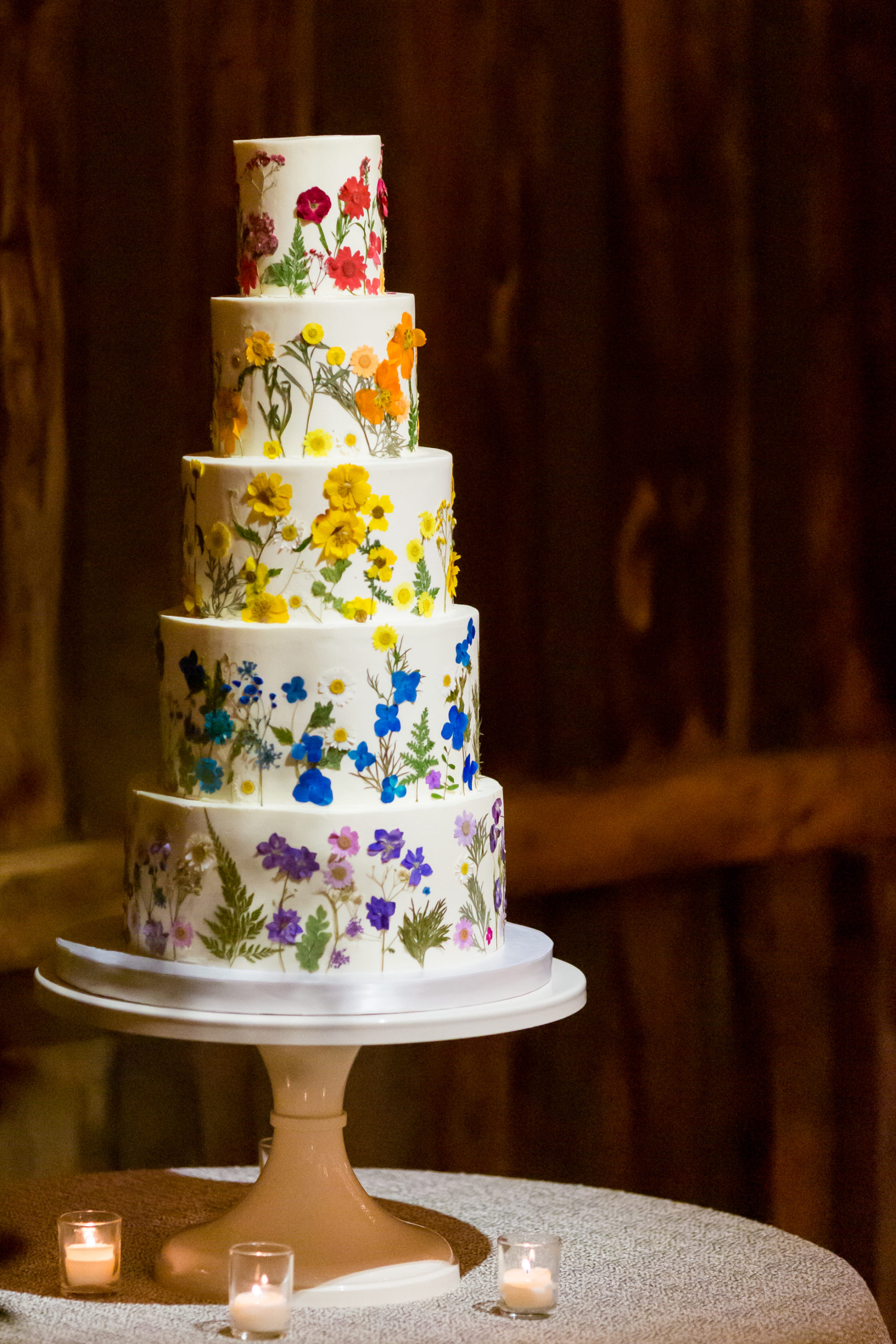 colorful autumn barn wedding leesburg virginia fluffy thoughts rainbow ombre flowers cake