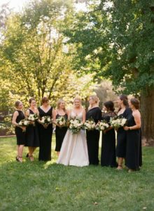 elegant and timeless Dumbarton House wedding with a Magnolia theme classic black bridesmaid dresses