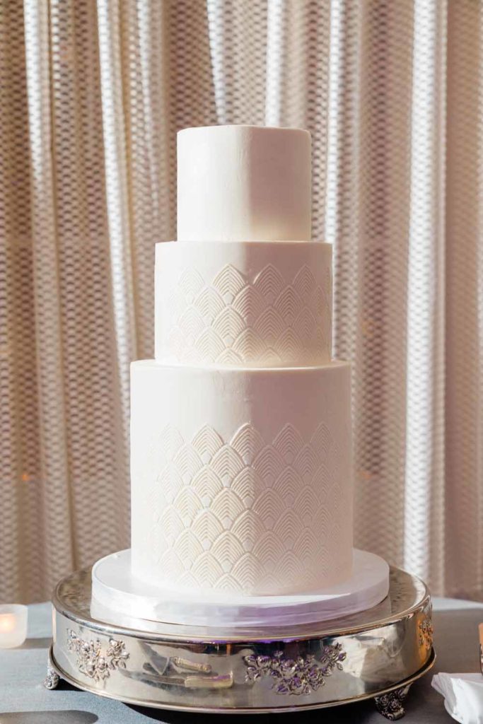 white art deco wedding cake