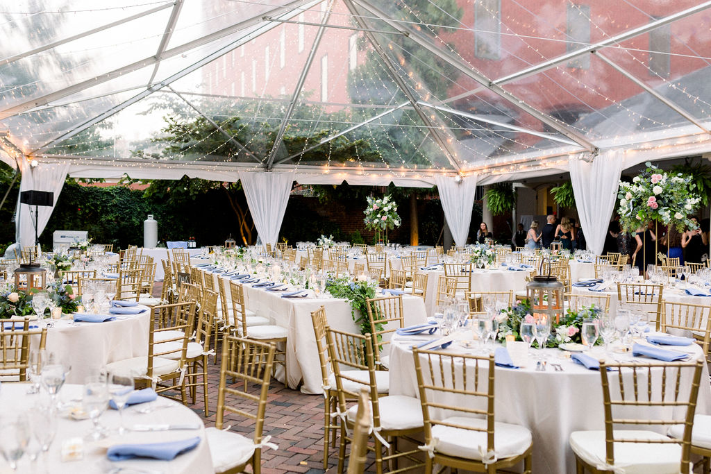 Decatur House DC wedding reception - Courtyard clear top tent - pale blue