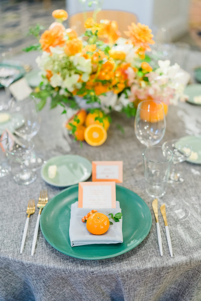The Line Hotel wedding reception summer citrus tablescape