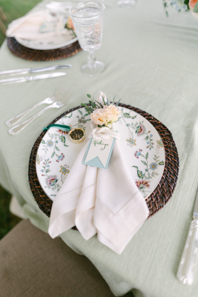 Maryland waterfront wedding place setting compass