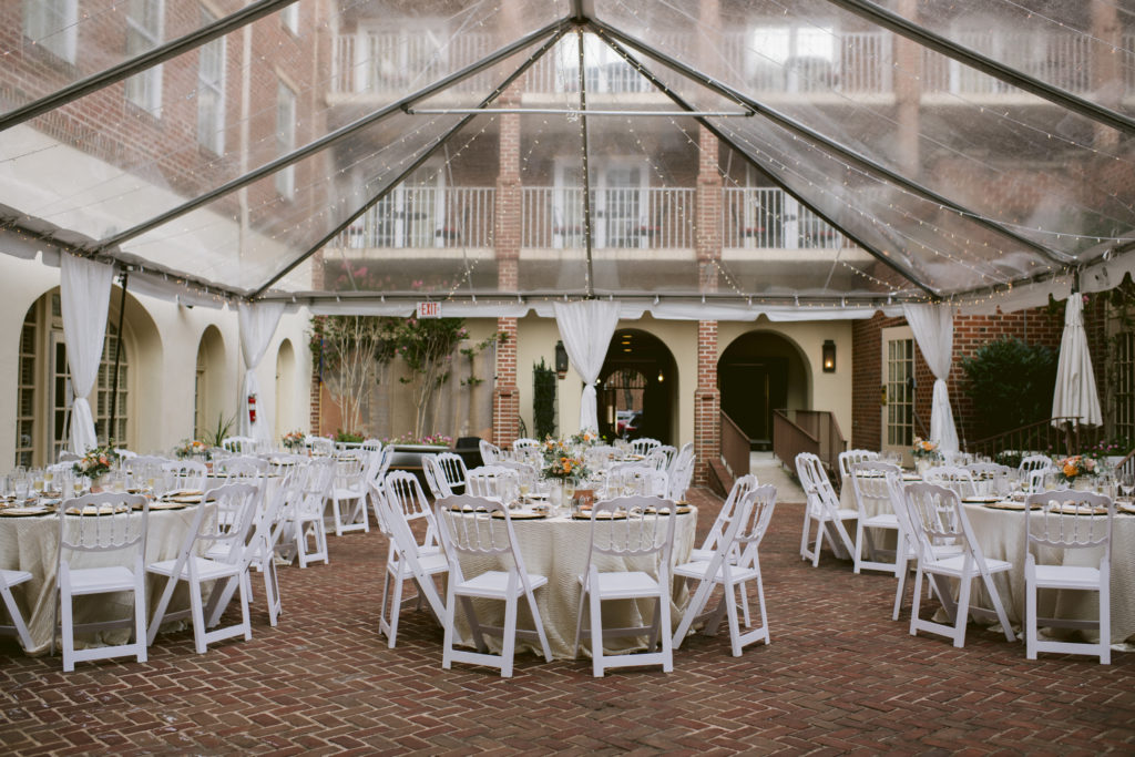 Alexandrian Hotel Virginia tented wedding reception courtyard