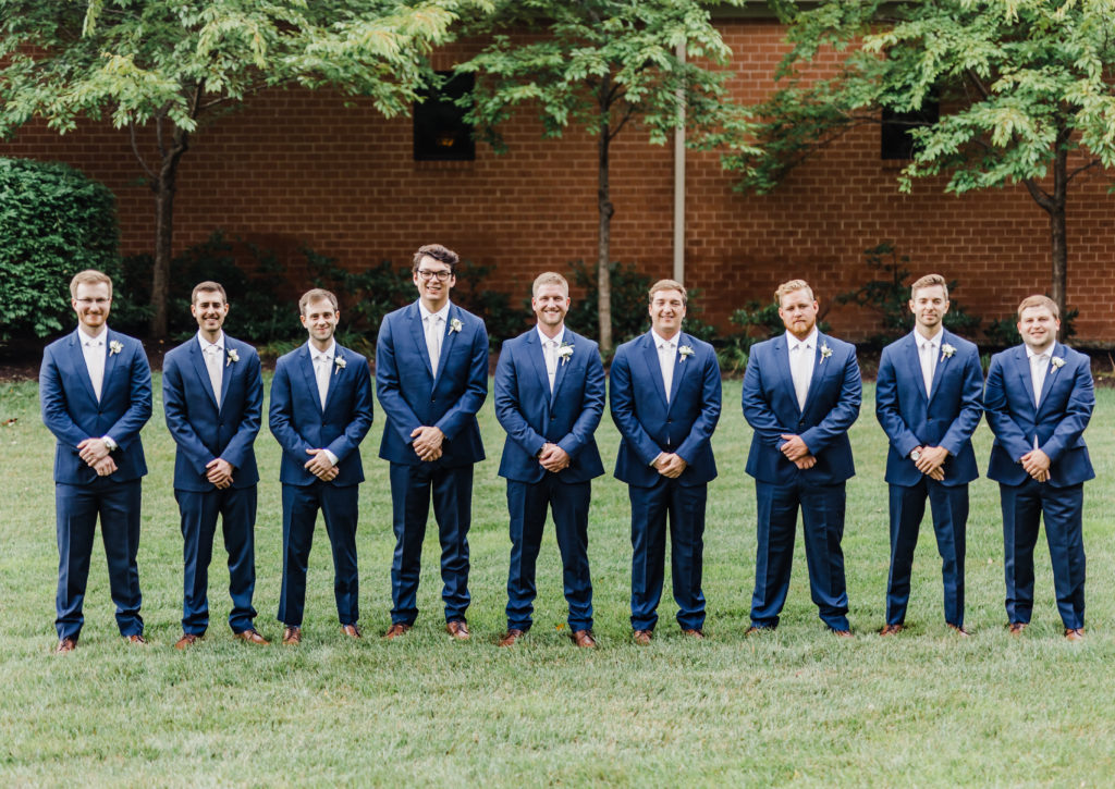 groomsmen blue suits - Shadow Creek white barn wedding Virginia 