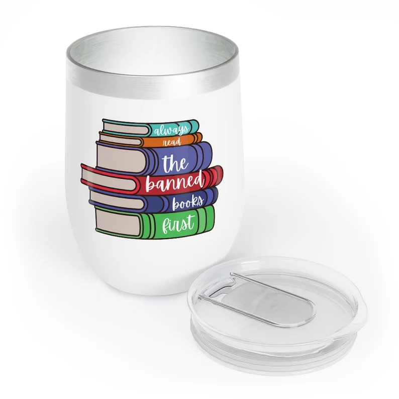 book club gift ideas for your friends - banned books wine tumbler