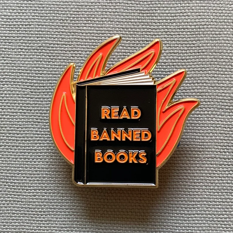 book club gift ideas for your friends - read banned books enamel pin