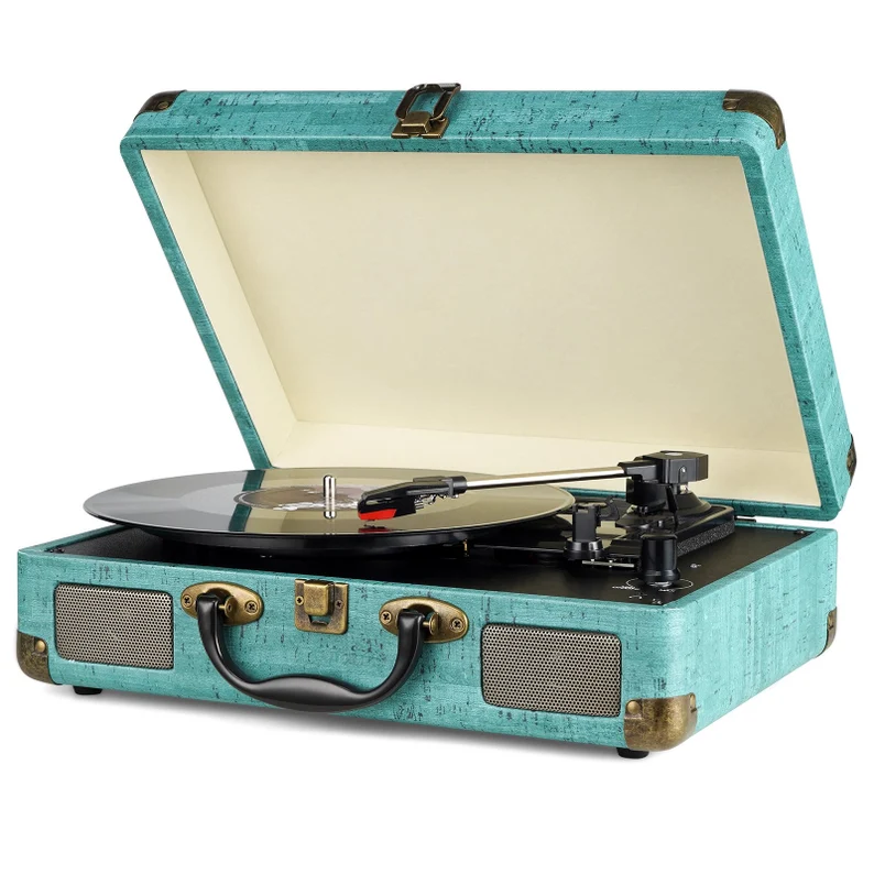 turquoise vintage-style suitcase record player - gift idea 