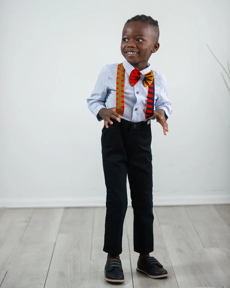 handmade gift for boys - ankara bowtie and suspenders set