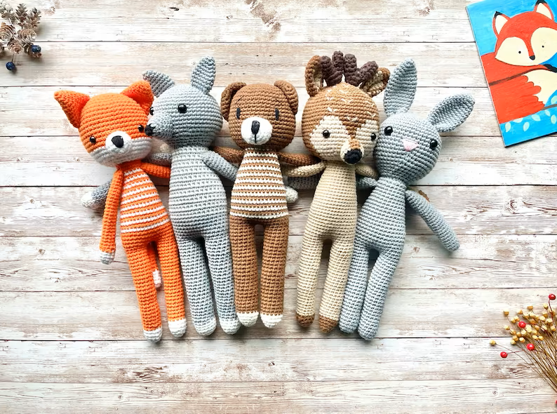 handmade gift idea for kids crochet woodland animals plush stuffed