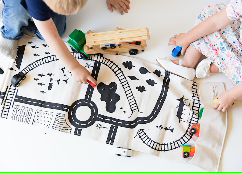 handmade gift idea for kids - foldable play mat trains trucks cars