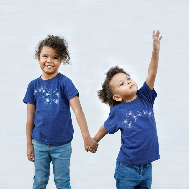 handmade gift idea for kids - matching tee shirts - big dipper and little dipper siblings