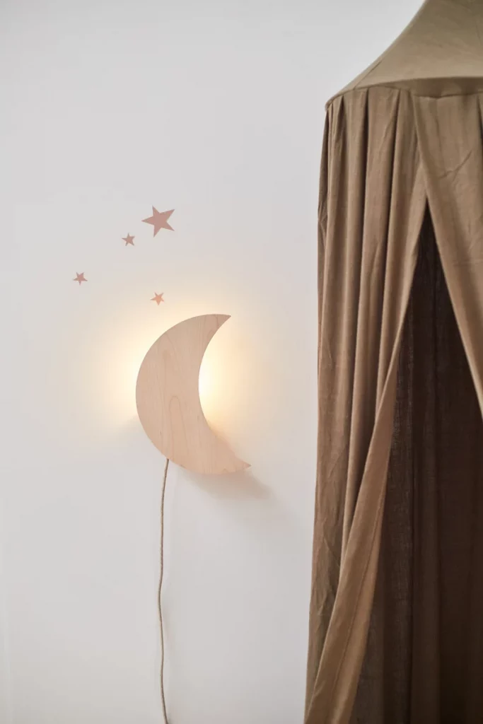 handmade gift idea wooden hanging moon lamp for kids room