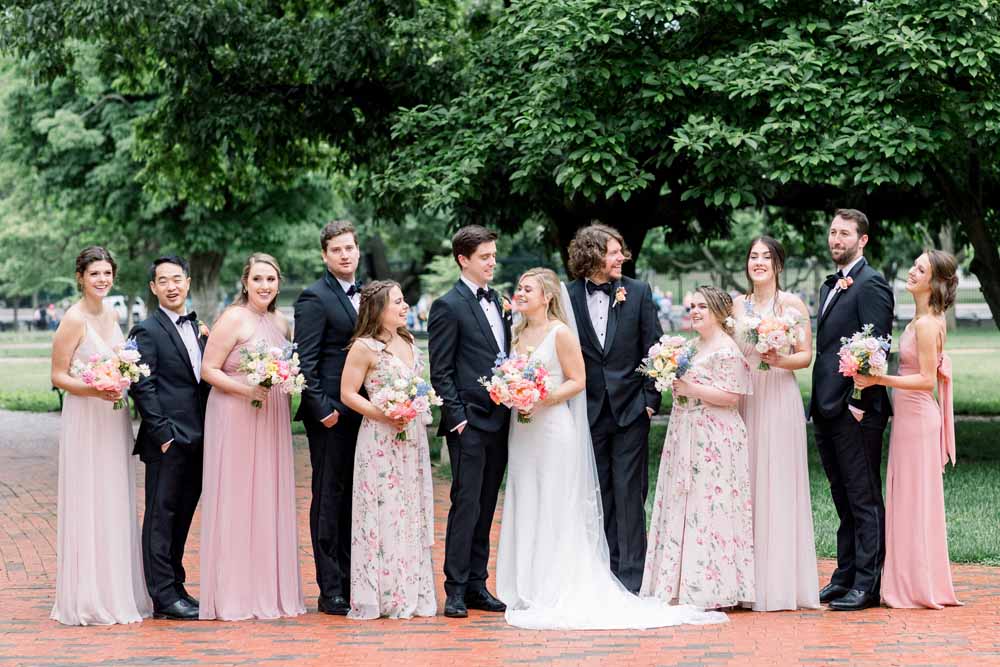 Washington DC chic spring wedding - pretty pastels - floral and pink bridesmaid dresses 